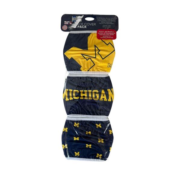 UNIVERSITY OF MICHIGAN WOLVERINES 3 PACK FACE MASK SET - Picture 1 of 4